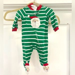 Carters Just One You Christmas Santa Striped Green Footie Pajama & Hat Sz NB NWT
